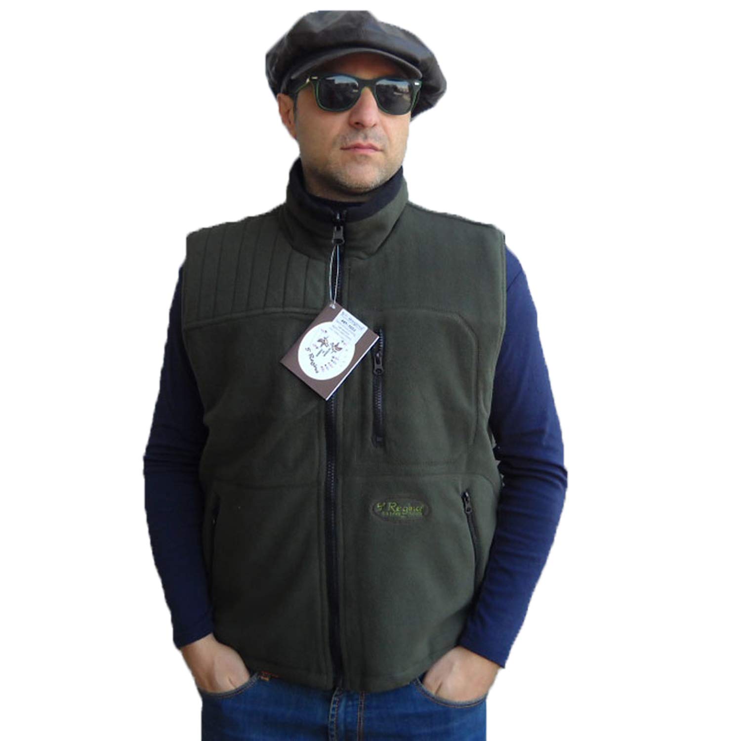Gilet sans manches réversible zip haute visibilita orange sanglier chasse polaire taille, vert, L