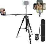 elitehood Phone Tripod for Overhead Video Recording – Updated Horizontal 59-inch Adjustable Tripod for iPhone with 25in Long Extendable Arm, 360° Rotation iPhone Tripod Stand for Overhead Recording