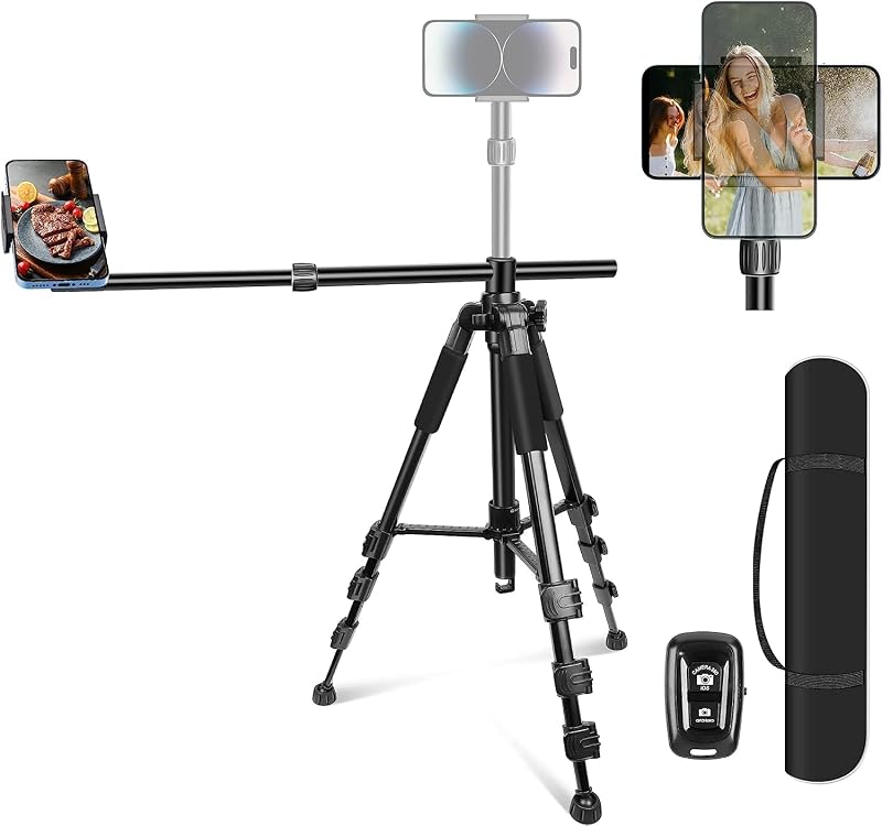 iPhone Tripod for Overhead Video Recording | Heavy Duty & Ultra-Stable Phone Tripod, 25in Horizontal Long Extendable Boom, 360° Rotation iPhone Tripod Stand with Remote