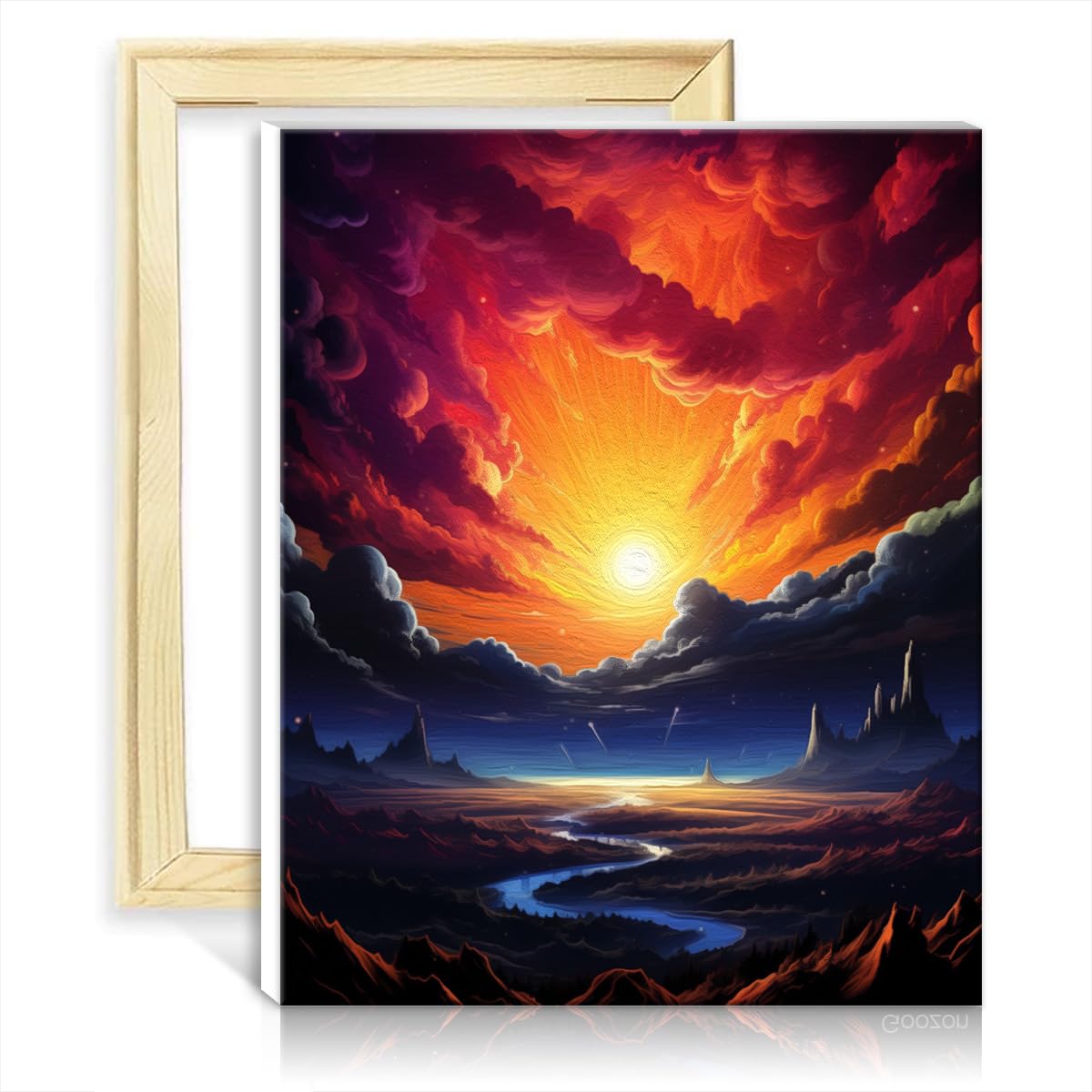 Pittura con numeri su tela, motivo: pianeta tramonto, pittura con numeri fai da te, per adulti principianti pennelli e pigmento acrilico su tela, pittura per adulti cornice (30 x 40 cm