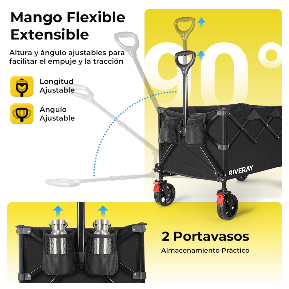 Carro Playa Ruedas Grandes con Frenos 300L/230KG, Carro Transporte Plegable para Playa,Camping o Jardin, con Ruedas Todoterreno y Asa Ajustable