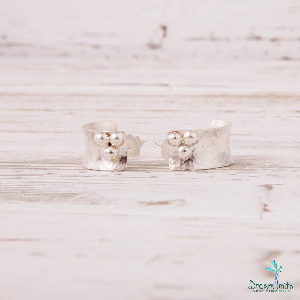 Hammered Concave Gypsy-style Earrings with Three Balls
