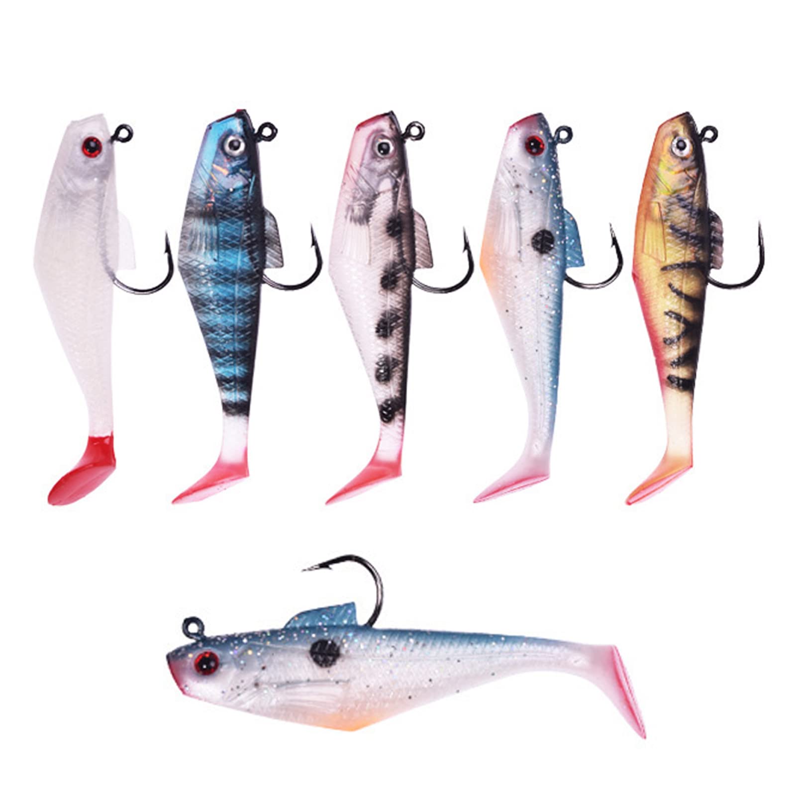 Amazon.co.jp: ソフトルアー 5個セット Tテール ルアー シングルフック