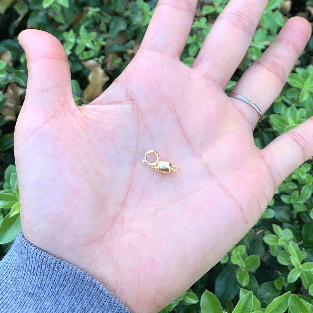 5 Sets Adabele Real Yellow Gold Plated Sterling Silver Small Strong Magnetic Clasp Necklace Converter with Springring Clasp Findings for DIY Jewelry Making SS489-2