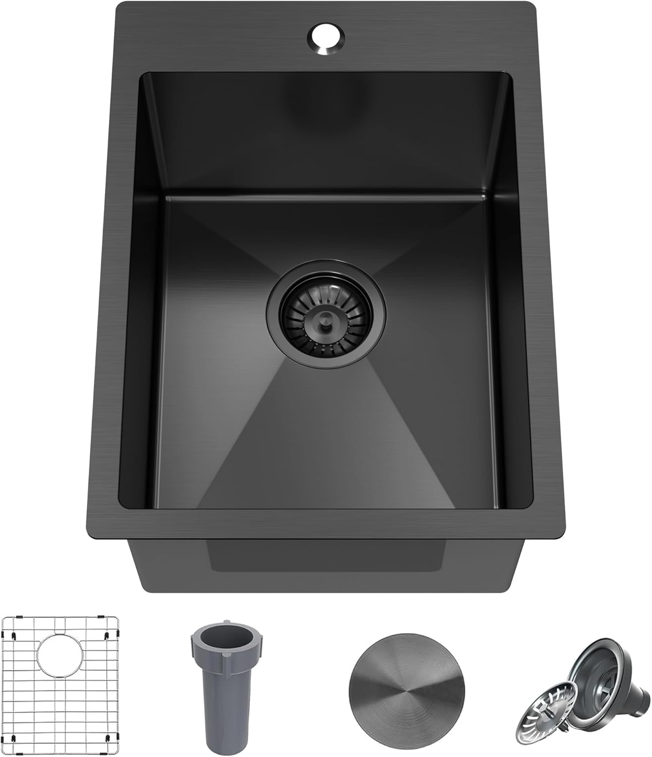 Undermount Wet Bar Sink, 10 x 18 Inch Small Bar Sink Black 18 Gauge T304 Stainless Steel Single Bowl RV Sink with Strainer