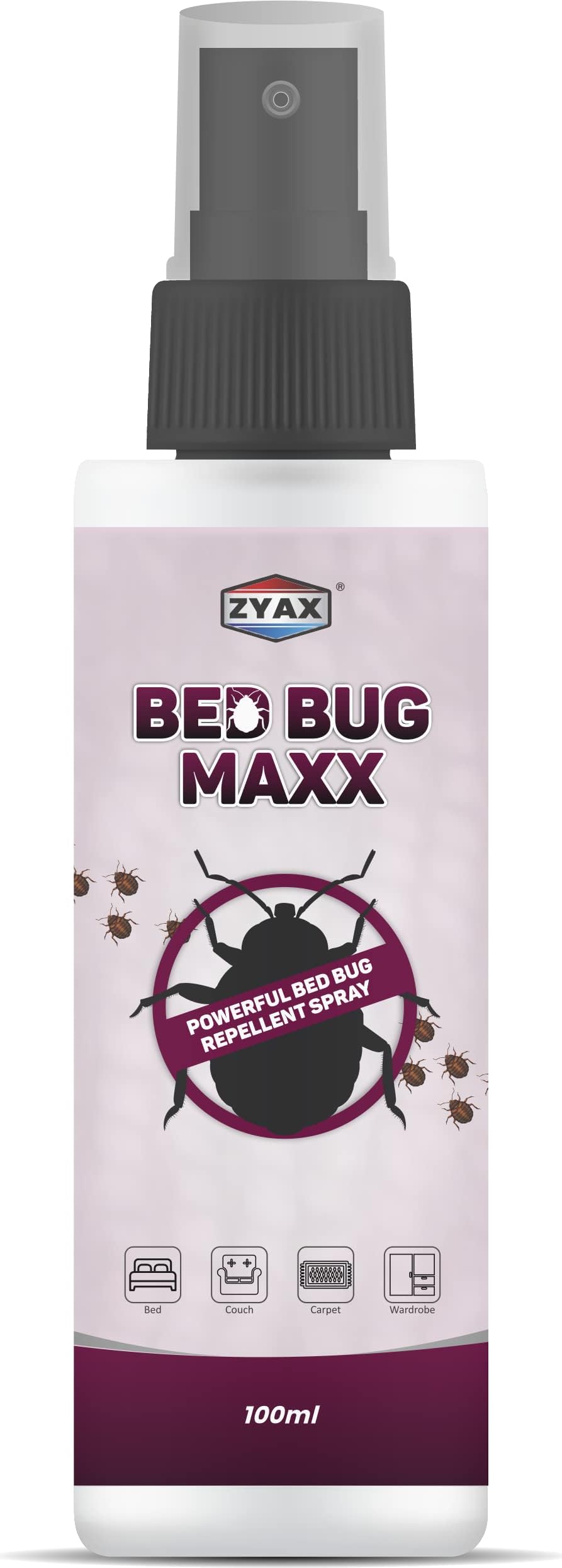 ZYAX Bed Bug Maxx 100ml, Non-Toxic Bed Bug Repellent for Home, Office, and Lawn, Human & Pet Friendly with Refreshing Fragrance Clear