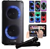 Vocal-Star Máquina de karaoke portátil con Bluetooth, 2 micrófonos, altavoz de 100 W, 6 deslumbrantes efectos de luces LED completas, graba voces,...