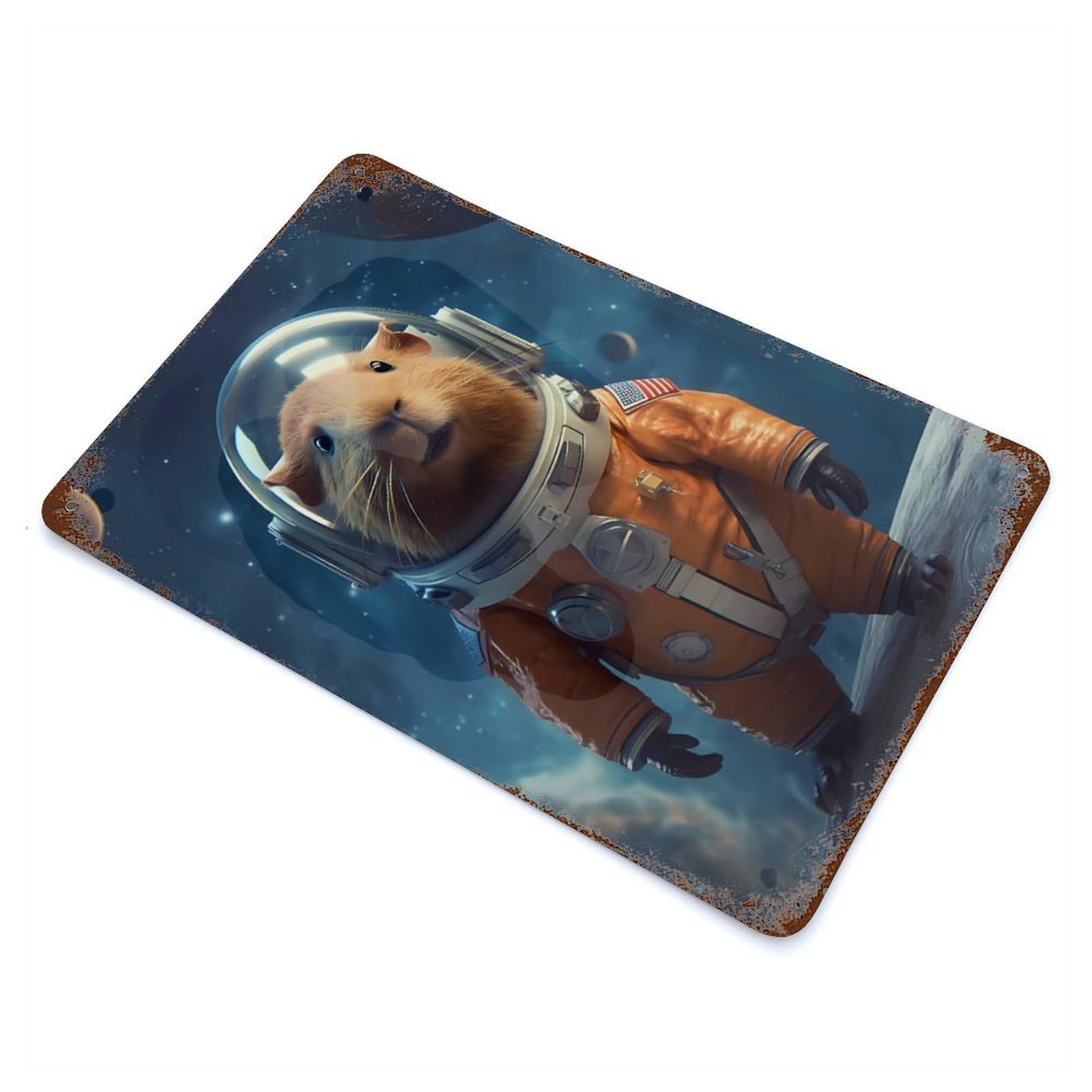 Capybara Astronaut Vintage Rust Metal Sign 11.8"x7.9", Farmhouse Wall Decor for Garage, Pub Or Kitchen