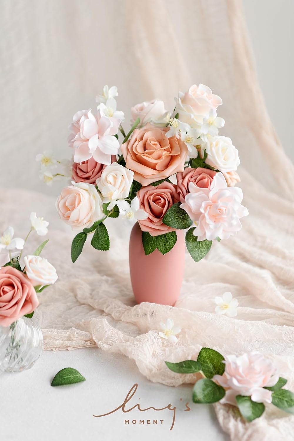 Ling's moment Flowers 25pcs Fake Gardenia Pink Flowers Artificial Flowers with Stem, Fake Flower for DIY Wedding Decorations Centerpieces Bouquets Boutonnieres（Flores Artificiales para Decoracion） - Image 4