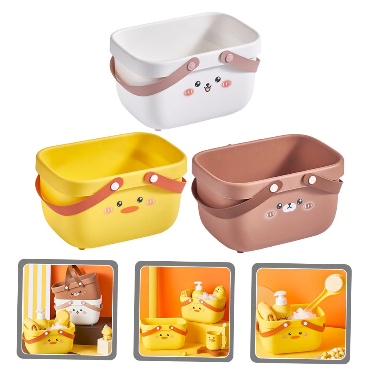 Cesta de Ducha para Baño de 3 Piezas, Pp y Cuero, Portátil