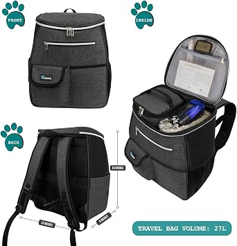 PetAmi Dog Travel Backpack 27L Airline Approved Pet Supplies Bag, Dark Gray