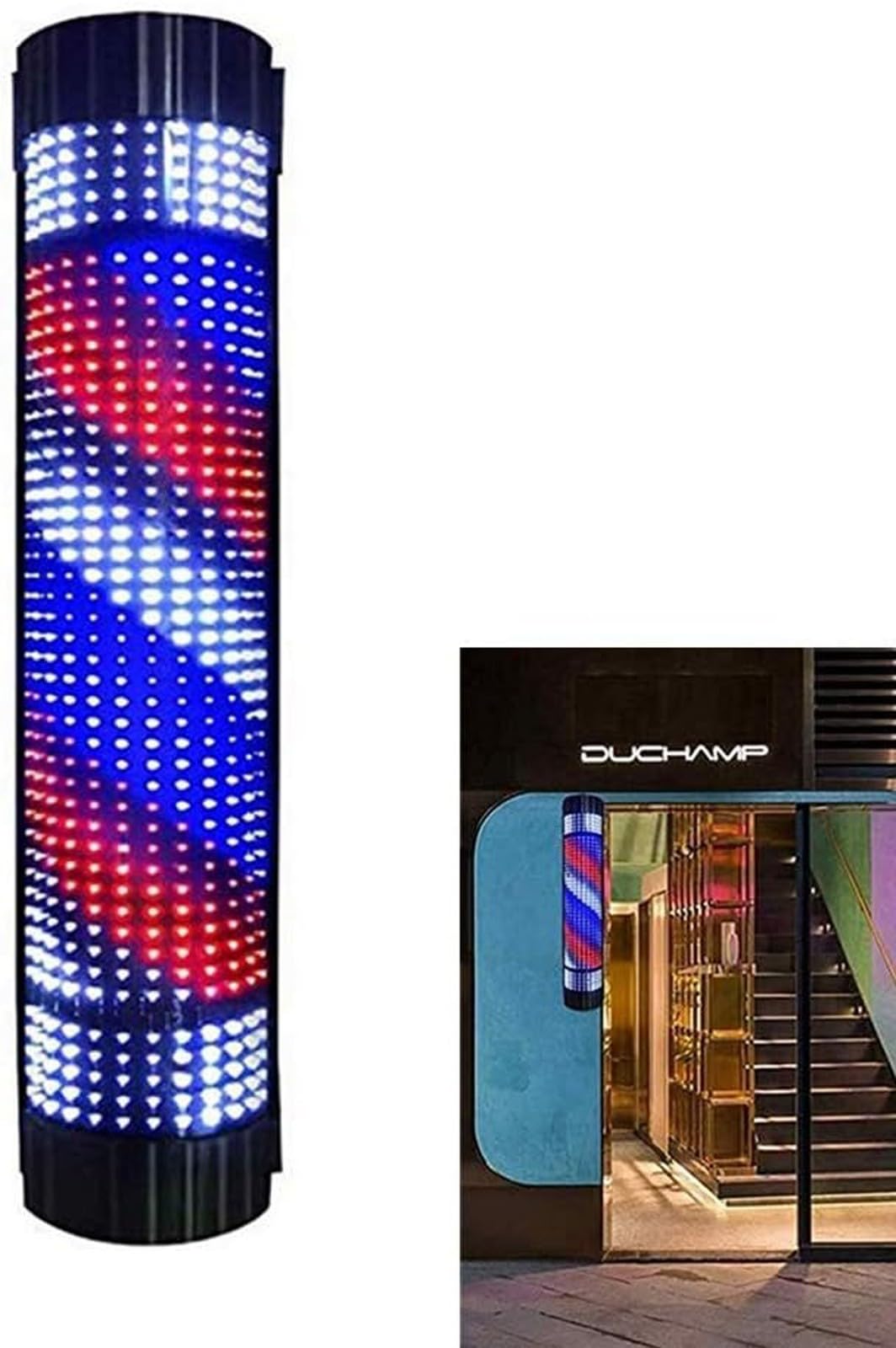 SXSHEYS Barber Pole LED Glowing Globe Light, Hair Salon Shop Open Sign, Rotating Red White Blue Spinning Strips Sign(120CM)