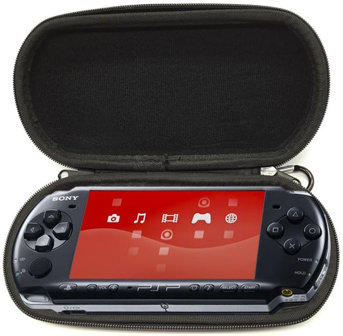 XFUNY Dustproof Quakeproof Hard Cover Protective Shell Carrying Case Travel Pouch Bag for Sony PSP 3000 Game Console & Card (Black) (Black)