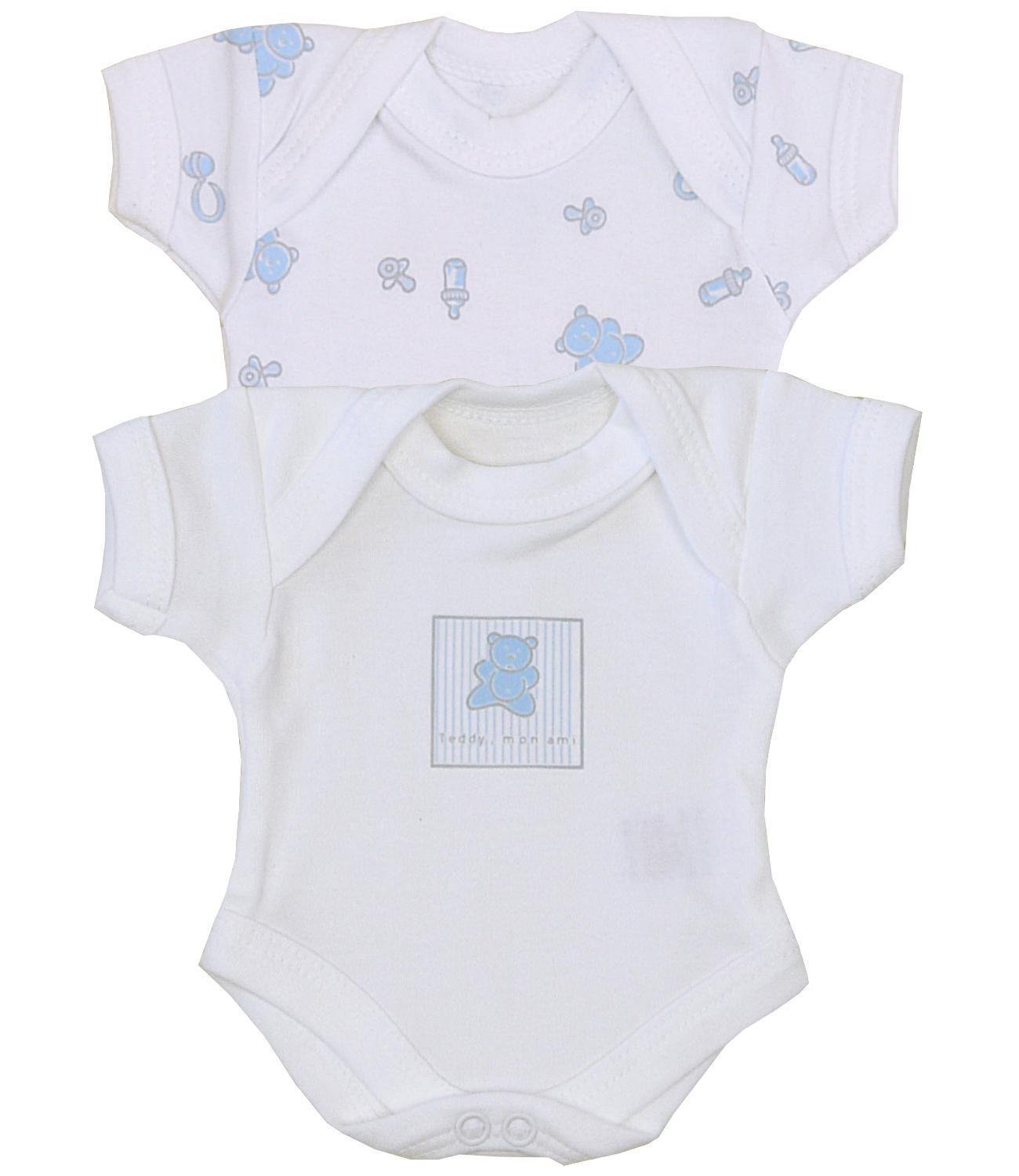 BabyPrem Premature Baby 2 Bodysuits Boys Clothes 5.5-7.5lb BLUE TEDDY PREM 3
