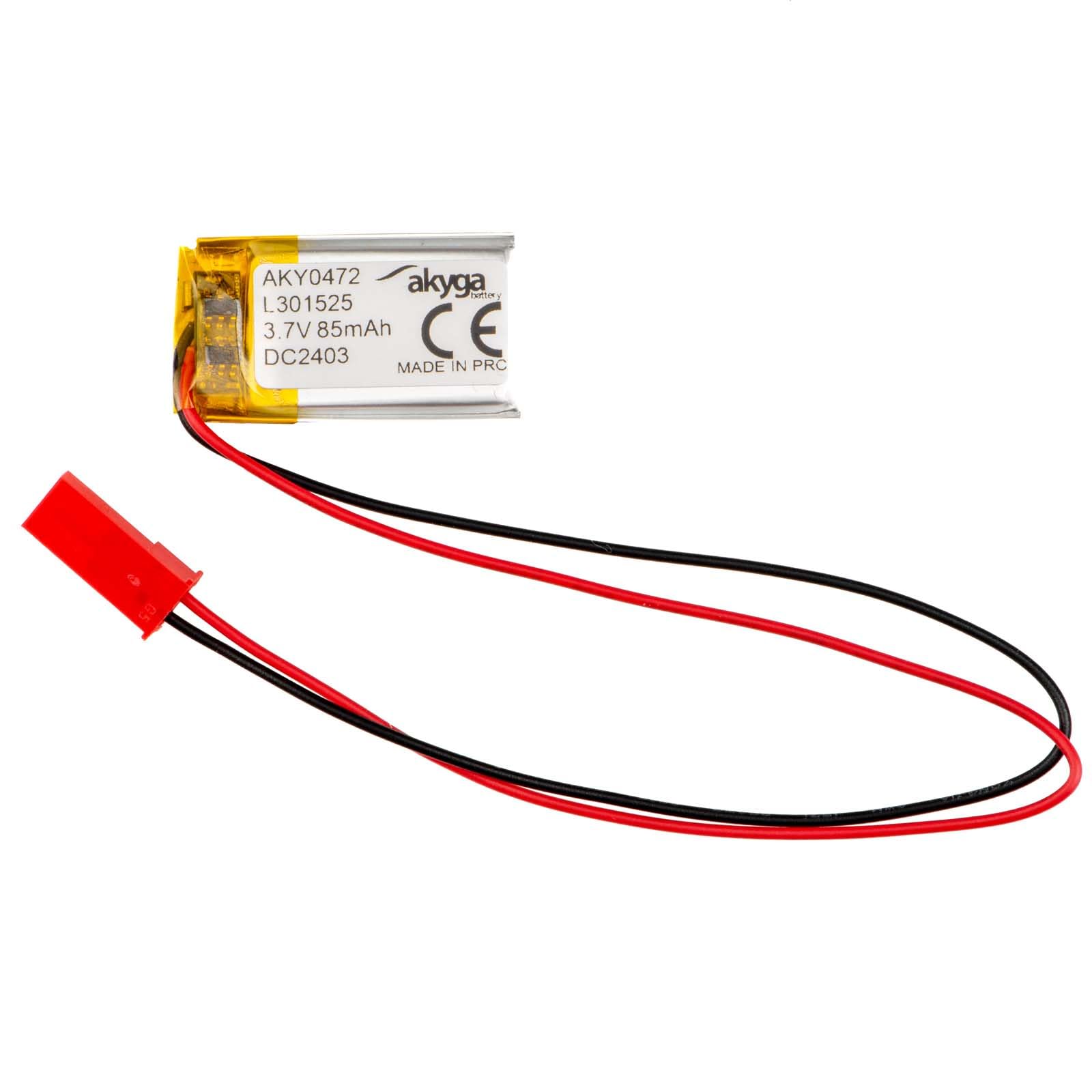 3.7 V 85 mAh Battery LP301525 Lithium Polymer AKYGA AKY0472 Li-Po Battery PCM JST 2-Pin Connection 2.54 15 cm