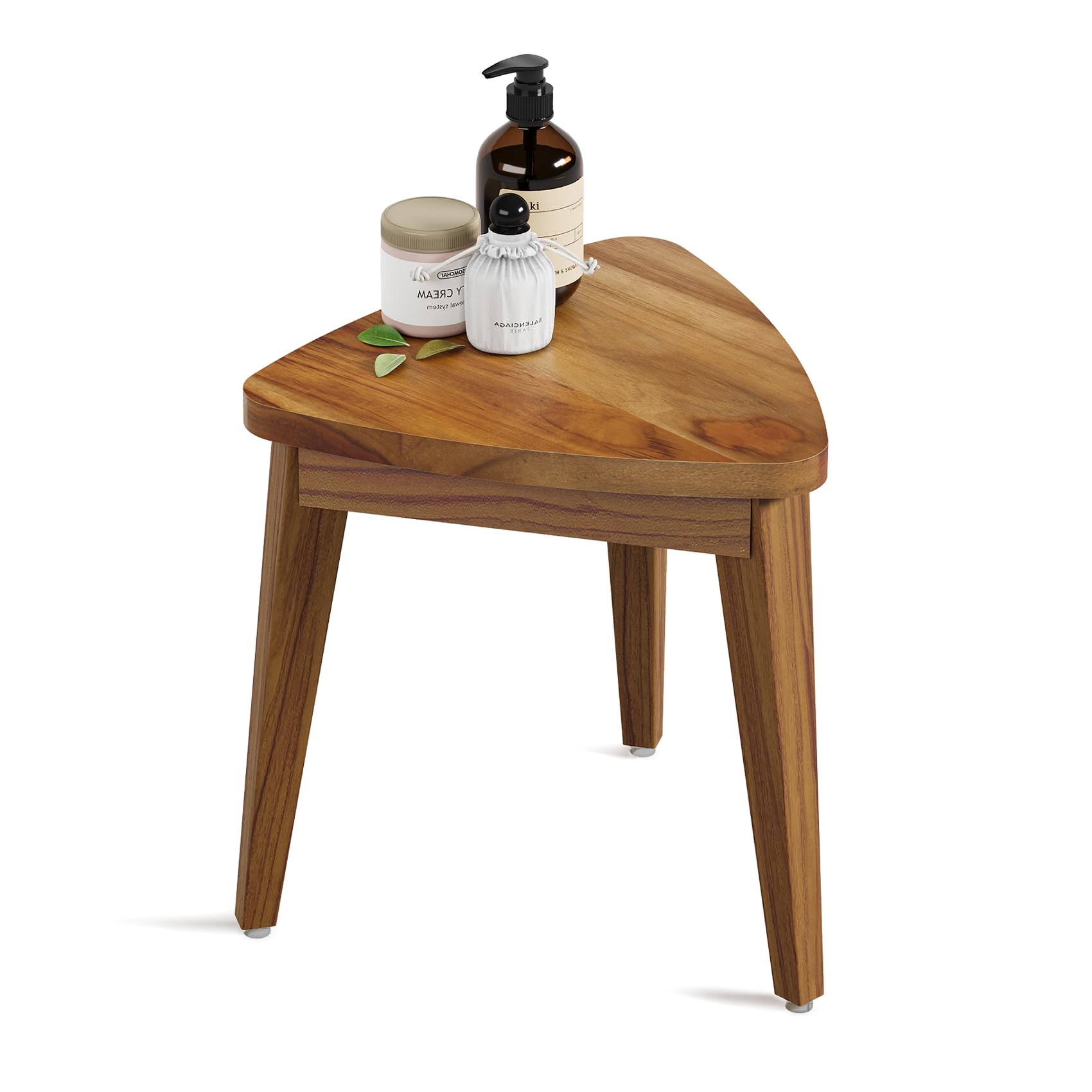 Smart FENDEE 12.6'' Tall Teak Shower Stool for Shaving, Wooden Foot Rest Small Corner Shower Bench for Indoor Shower, Waterproof Teak Bench for Bathroom