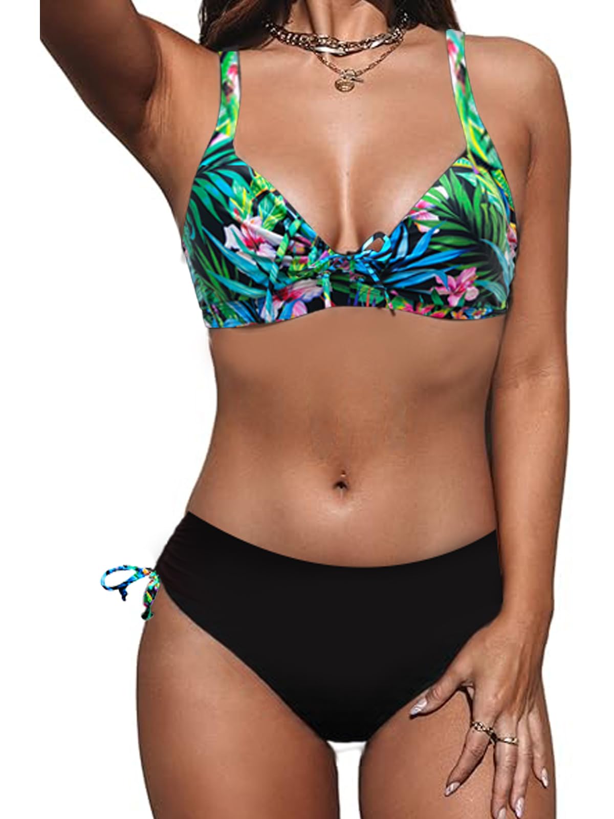 JFAN Costume da Bagno Donna Due Pezzi Costumi Mare Donna Sexy con Coulisse Bikini Push Up