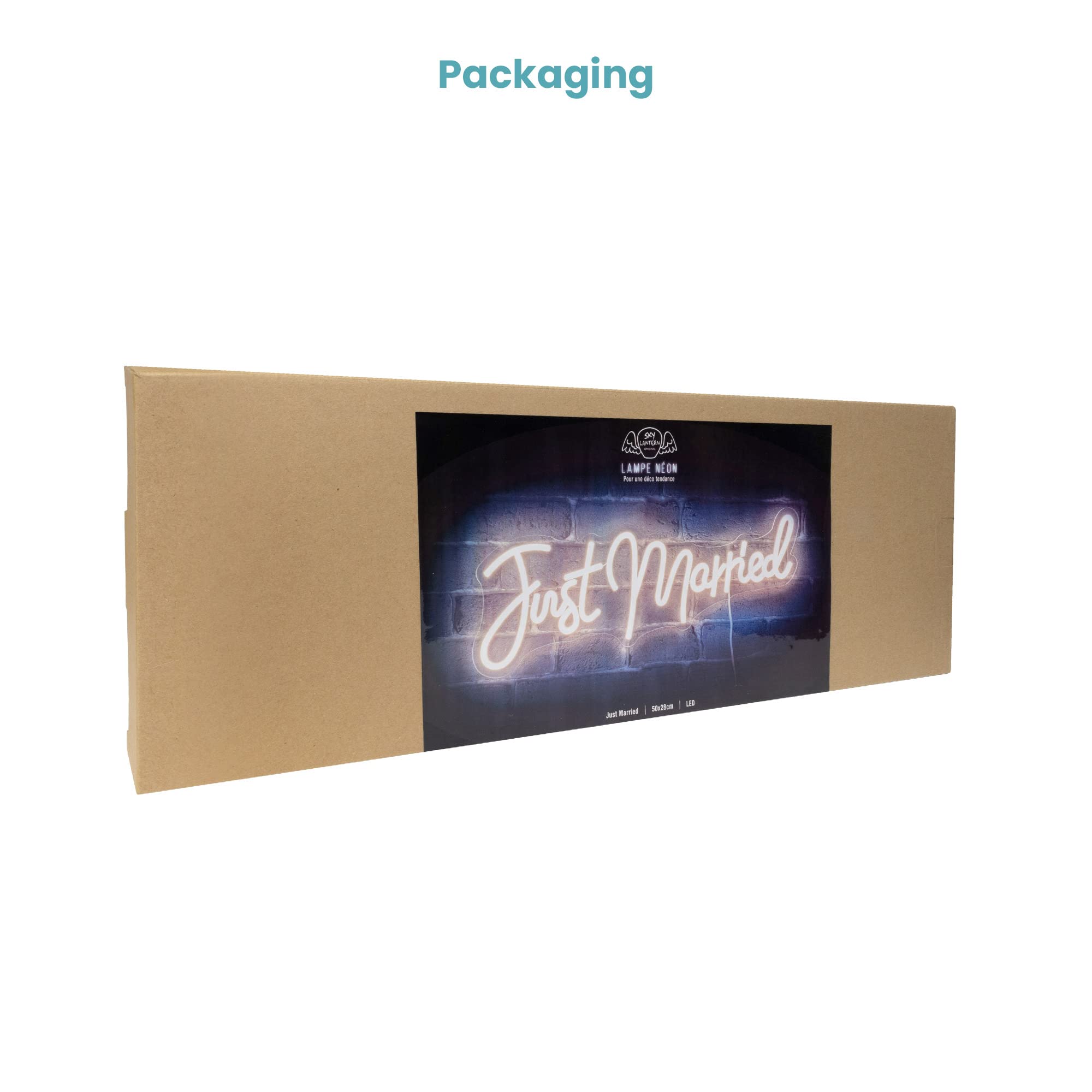 SKYLANTERN Neon LED Just Married 50 cm – Neonwandleuchte, Warmweiß, Netzteil, Neon-Lampe mit Ein-/Aus-Schalter, für Dekoration, Hochzeit, Champagner, Dekoration für Hochzeit