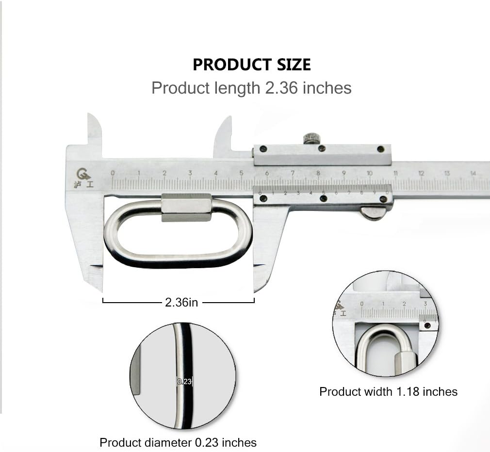 Yasorn 5-Pack M6/0.24" 304 Stainless Steel D Shape Locking Carabiner Quick Link Chain Connector Keychain Buckle for Fence Gate, Camping and Indoor Outdoor Equipment Accessories