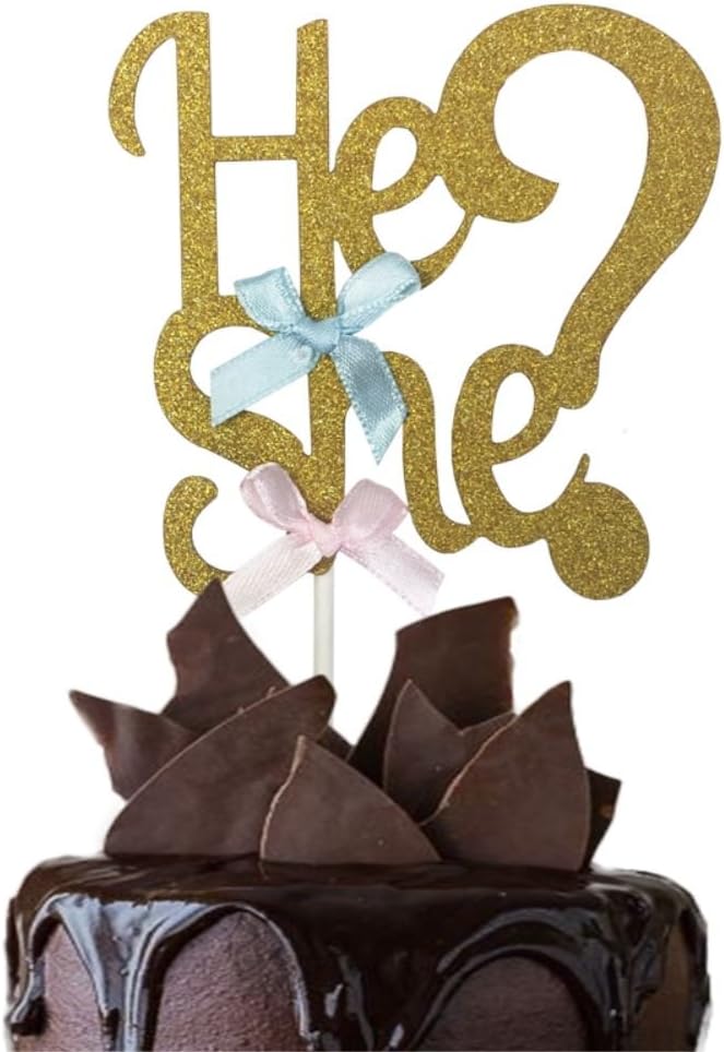 SWEET KUO Gender Reveal Cake Topper Decoration and Baby Shower Cake Topper - He or She?
