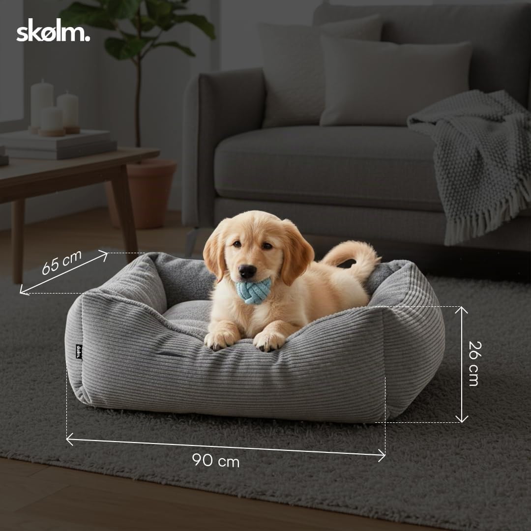 skølm Kuscheliges Hundebett Eir mit abnehmbaren Bezug, Hundekorb waschbar für kleine und mittelgroße Hunde, Hundekissen, Hundekörbchen Hundesofa 90x65 cm