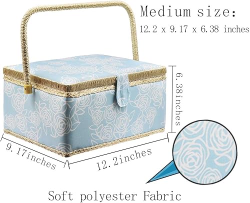 Miniatura 2 de Cesta de costura grande con accesorios, caja organizadora de costura para suministros de costura y almacenamiento de herramientas de manualidades,