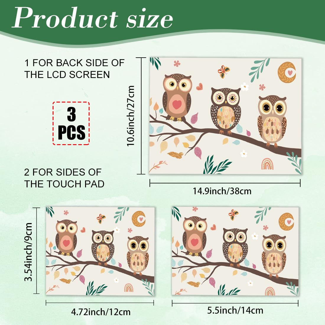 PLIGREAT Gufo Carino sul Ramo Laptop Pelle Adesivo Decalcomanie Vinile Universale Riutilizzabile Notebook Foglie di Fiore Decalcomania Acquerello Bohemien Fiore Foglie Protector Cover per Computer