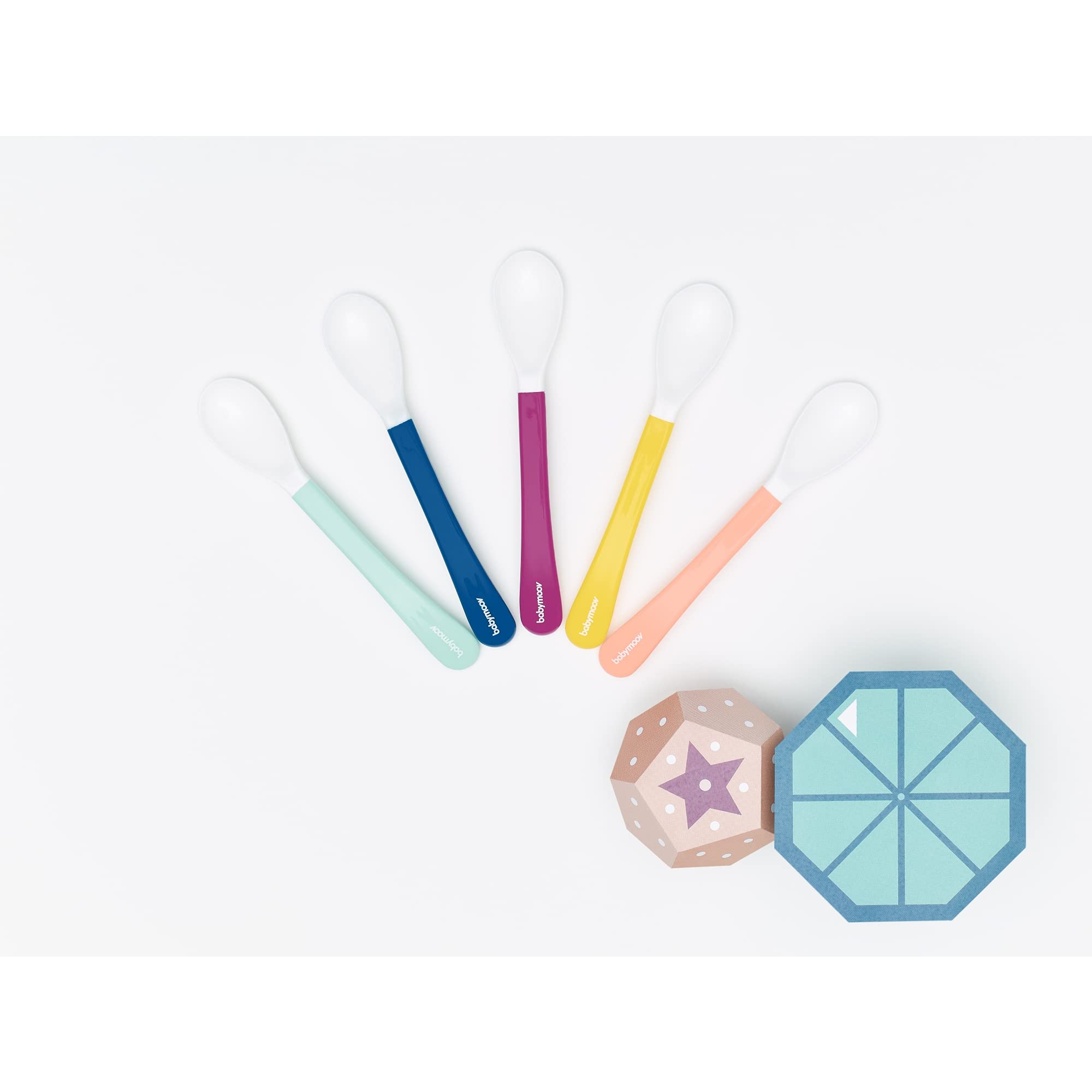 Babymoov Lot de 5 Cuillères en Silicone pour Bébé 2e Age, Multicolore