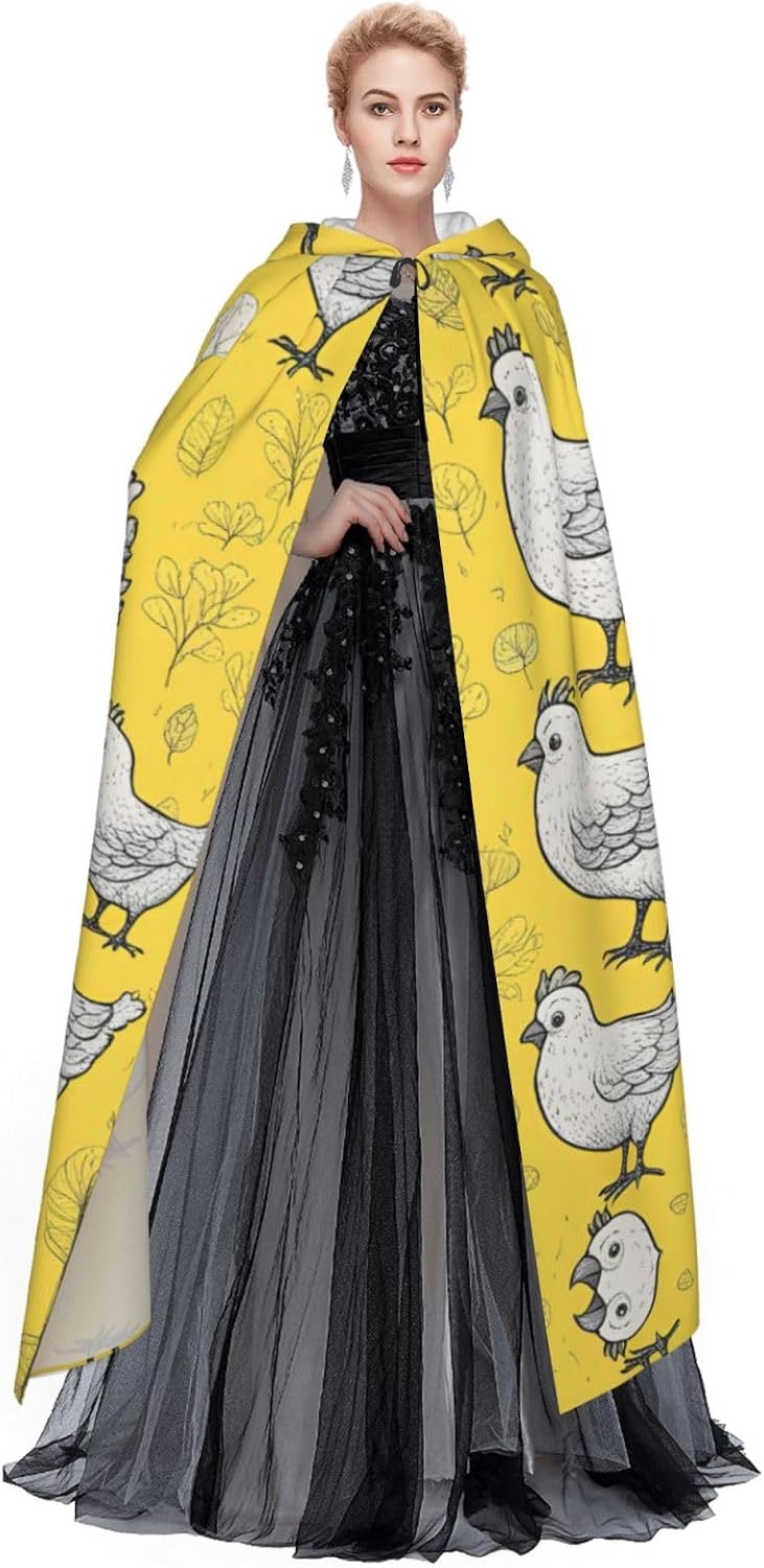 SSIMOO Yellow Chicken Enchanting Adult Hooded Cape for Halloween and Party Costumes-Fashionable Women's Robes,Capes