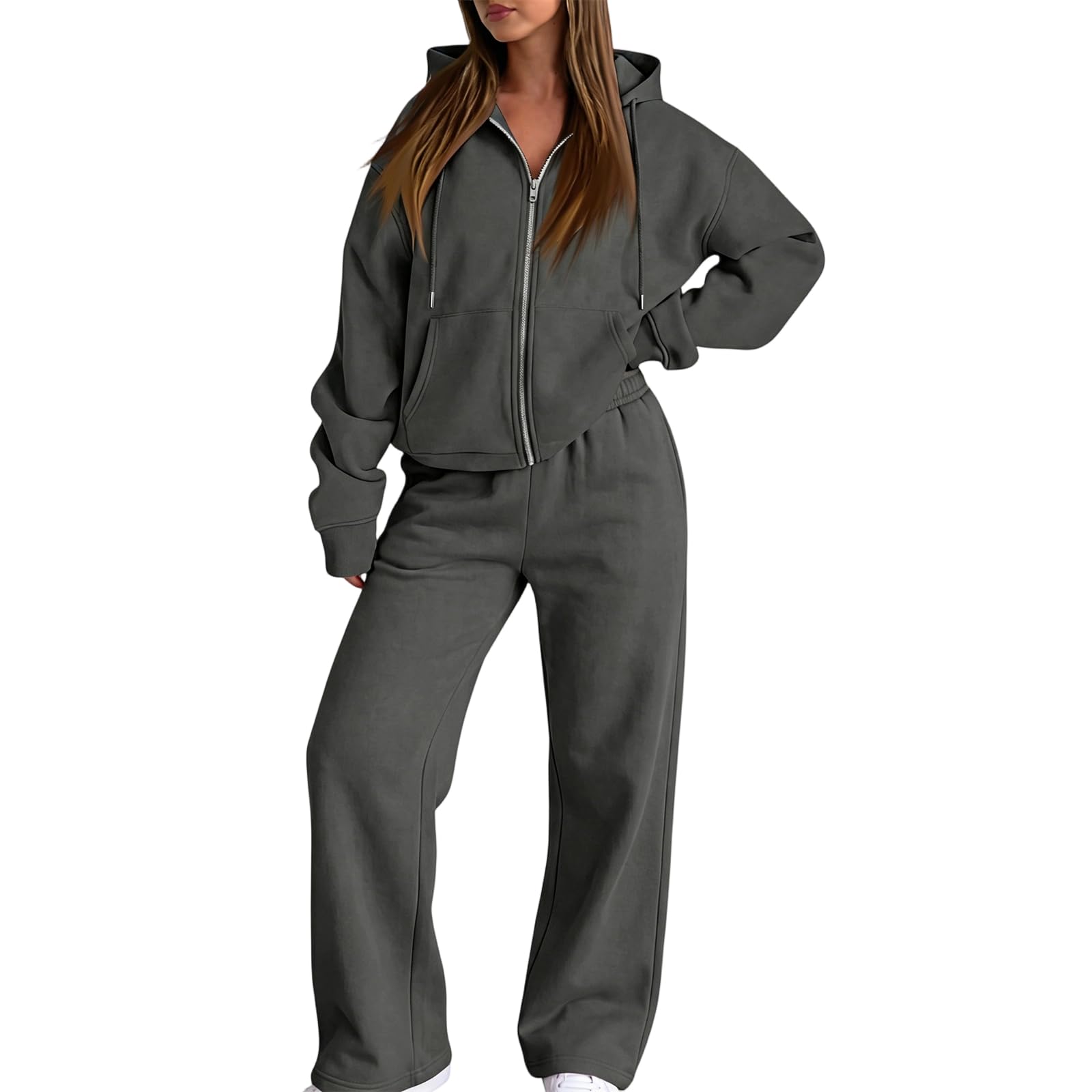 Womens Sweatsuits 2 Piece Set Full Zip Casual Winter Long Sleeve Hoodie and Sweatpants Fall Tracksuit