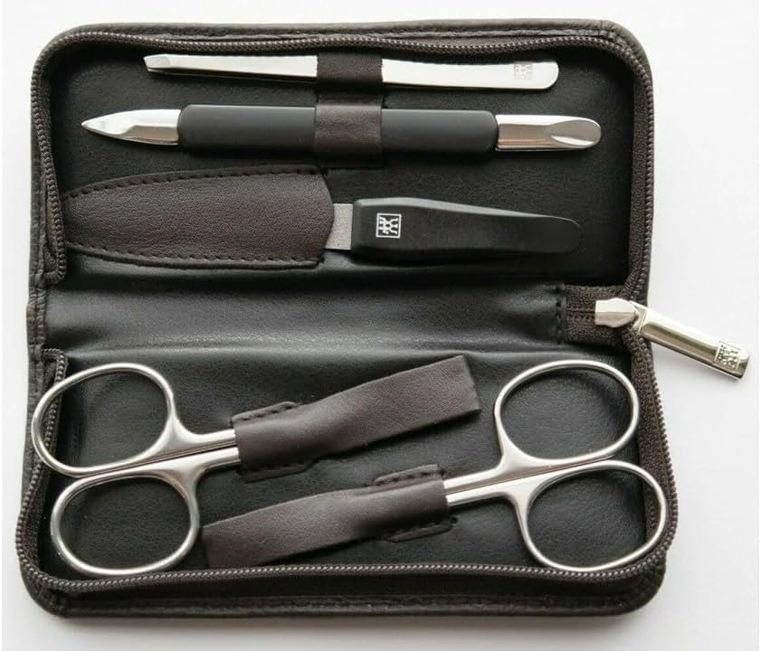 Zwilling Manicure Set 5 Pieces - Manicure - Nail Scissors - Tweezers - Nail Care - Zip Case - Leather Case - 13.8 x 6.5 x 2.5 cm - Dark Brown
