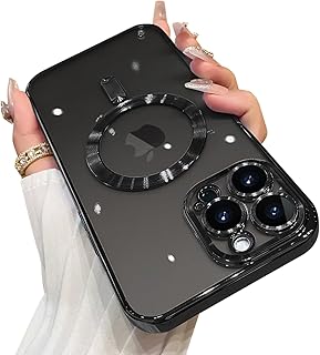 جراب موبايل من اووك مصمم لموبايل آيفون 12 برو ماكس (6.1 بوصة) مع واقي عدسة الكاميرا (متوافق مع ماج سيف) جراب موبايل نحيف مضاد للخدش والصدمات مطلي بالكهرباء للنساء والرجال، أسود