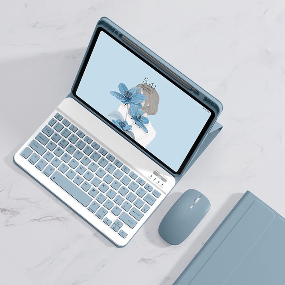 GOOVEN iPad 10 (2022) Keyboard Cover Wireless Mouse Detachable Bluetooth Keyboard Built-in Pencil Holder Color Keyboard case for iPad 10th Generation (iPad 10（2022）, Blue)