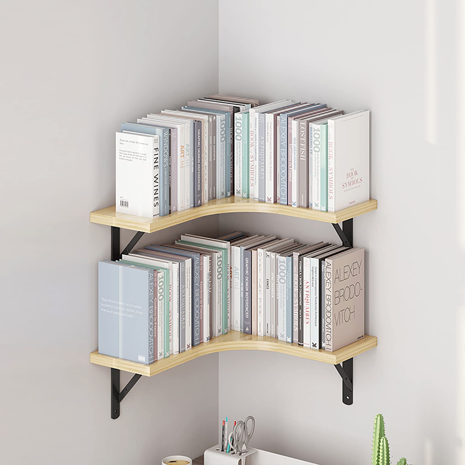 Amazon｜L 字型コーナーシェルフ木製壁掛け本棚、フローティング