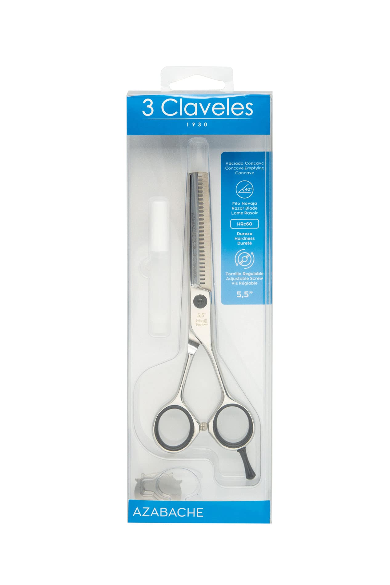 3 Claveles Azabache - Tijera de peluquería de esculpir ES28 dientes de 5.5", acero inoxidable, con apoya dedos, dedales simétricos Cranberry