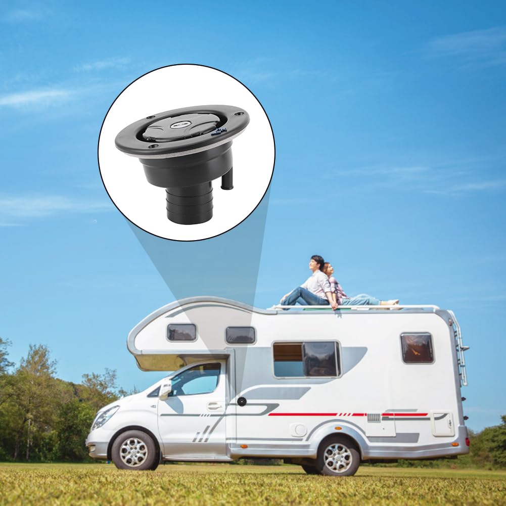 Abschließbarer Wassertankdeckel für Wohnwagen, Wohnmobile, Anhänger | Wasser Einfüllstutzen 80mm Tiefe ID 38mm Wasserleitungen 30-40mm Türschild 2 Schlüssels UV-Beständig Kunststoff Schwarz