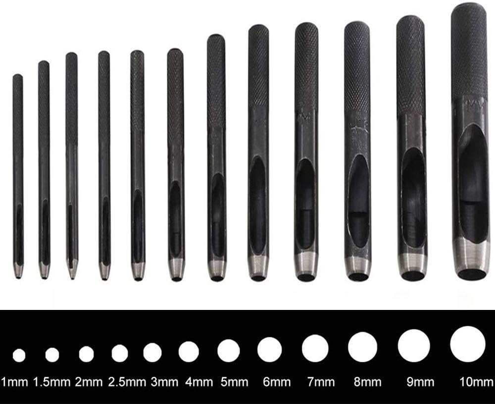 12Pcs Round Hollow Punch Set, Cooyeah Leather Craft Punch Tool Hollow Hole Punch 1mm to 10mm for Watch Bands Belts Canvas Paper Plastic Models