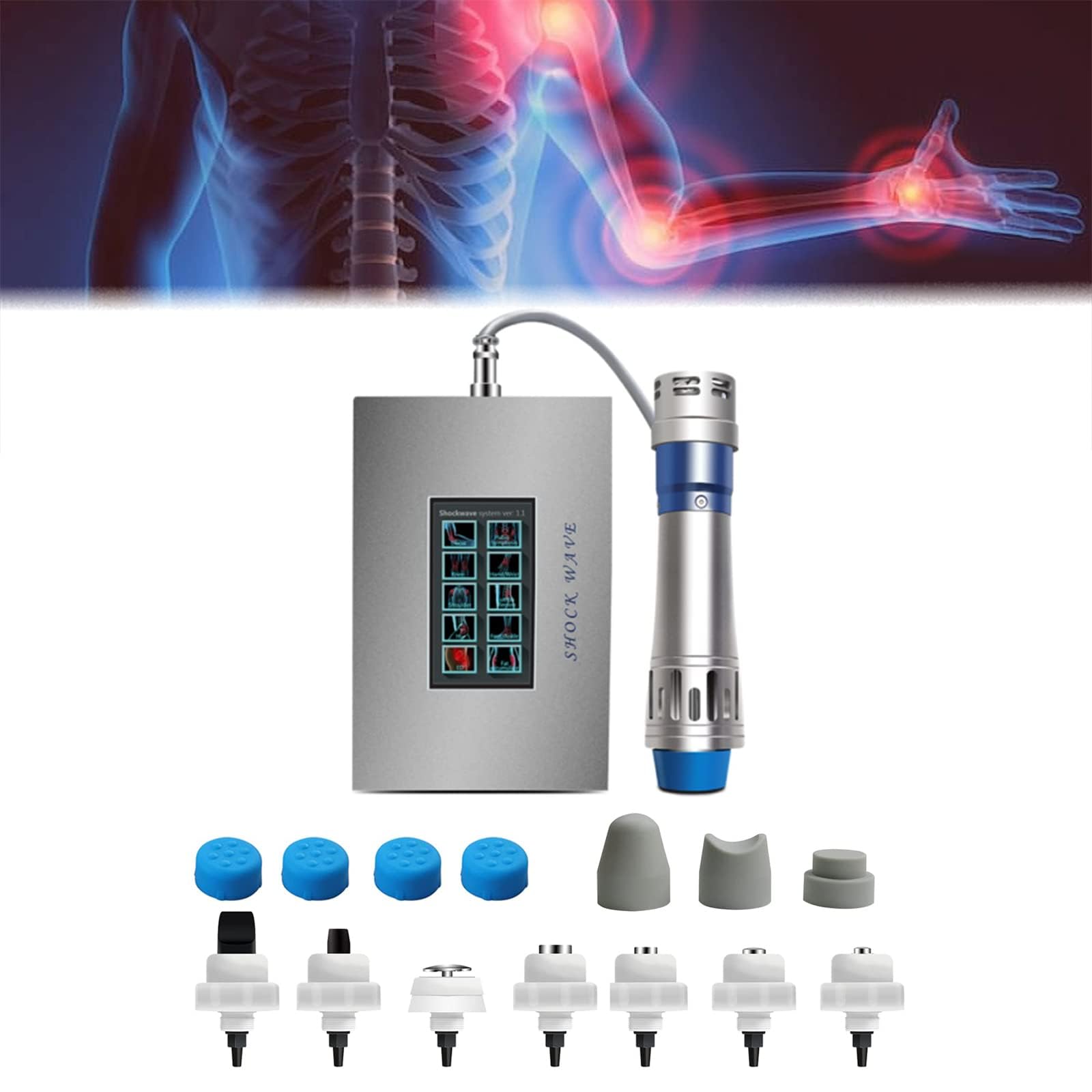 Macchina Multifunzionale per Terapia ad Onde d'Urto Trattamento ED, Sollievo dal Dolore Fisico Articolare e Muscolare, Touch Screen/10 Aree di Trattamento, Indolore Senza Effetti Collaterali,Silver