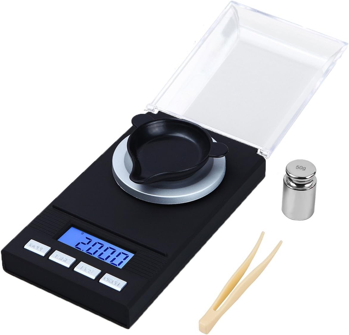 WAOAW Digital Milligram Scale 50 X 0.001g Reloading Jewelry Scale Digital Weight with Calibration Weight Tweezer and Weighing Pan