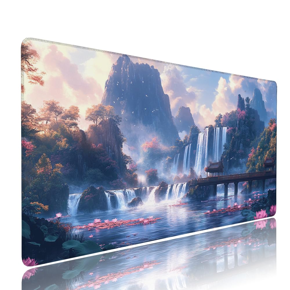 Tappetino Mouse Gaming xxl Accessori Scrivania Ufficio Bianco Autunno Grande Tappetino Mouse e Tastiera Sottomano da Scrivania 1200x600x3mm Base Antiscivolo, per PC Gamer Laptop Studio Casa d-50