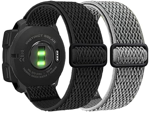 Olytop for Garmin Instinct/2 Solar Watch Bands, 22mm Soft Elastic Stretchy Nylon Ultra-light Wristband Replacement Strap Men Women for Garmin Instinct Tactical/Esports/Solar/Tide Smartwatch (Black+Grey)