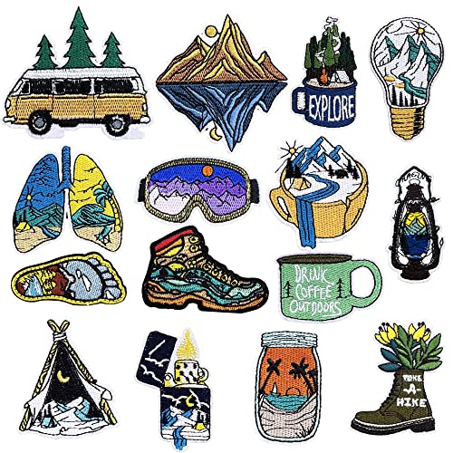 Woohome Patch Sticker, 15 Pz Paisaje Parche Termoadhesivo Parche de Hierro en Patches para Mochila, Gorras, Ropa