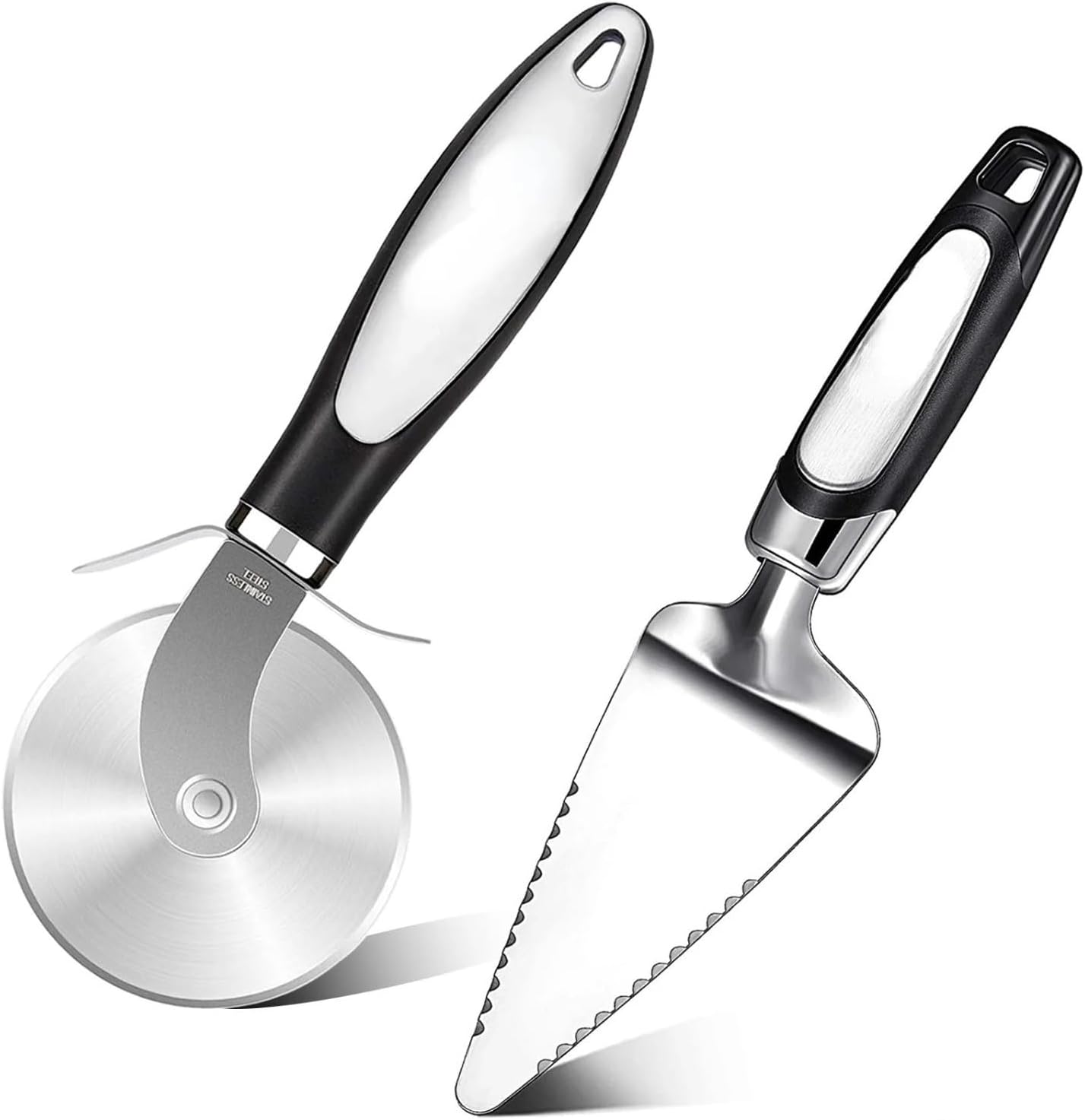 Fit for Set of 2 Stainless Steel Pizza Cutter Wheel and Serrated Spatula - Essential Tools for Perfectly Baking and Slicing Pizza