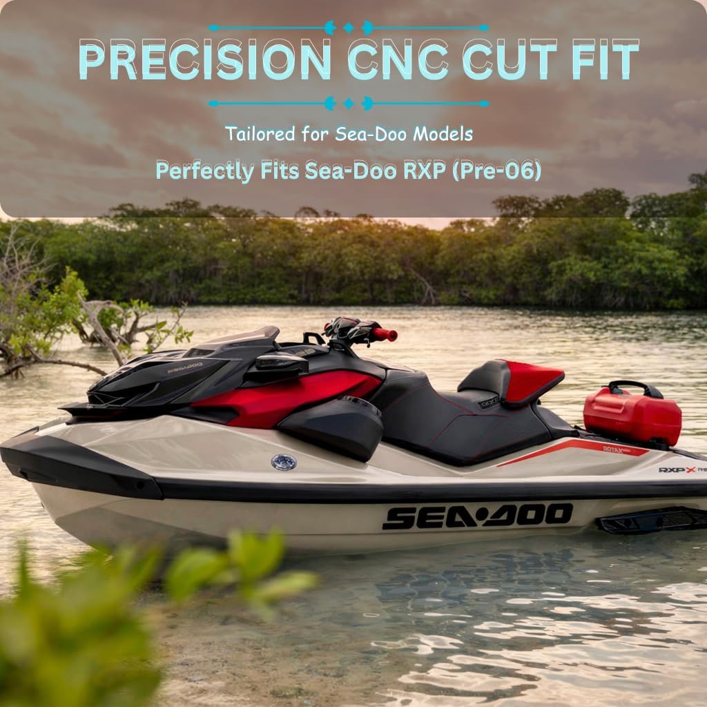 Premium Traction Mats Made for Sea-Doo RXP (Pre-06), 6mm Marine Grade EVA Foam PWC Decking, Diamond Cut Non-Slip Mat - Adhesive Comfort Series Fractal Design Mats - Black/Blue