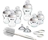 Tommee Tippee Natural Start 12 Piece BPA Free Bottle Set, Includes 2 x 5 oz, 3 x 9 oz, 1 x 11 oz Bottles, Newborn 0+ Months, Slow, Medium & Thicker Flow Breast-Like Nipples, Cleaning Brush, Clear