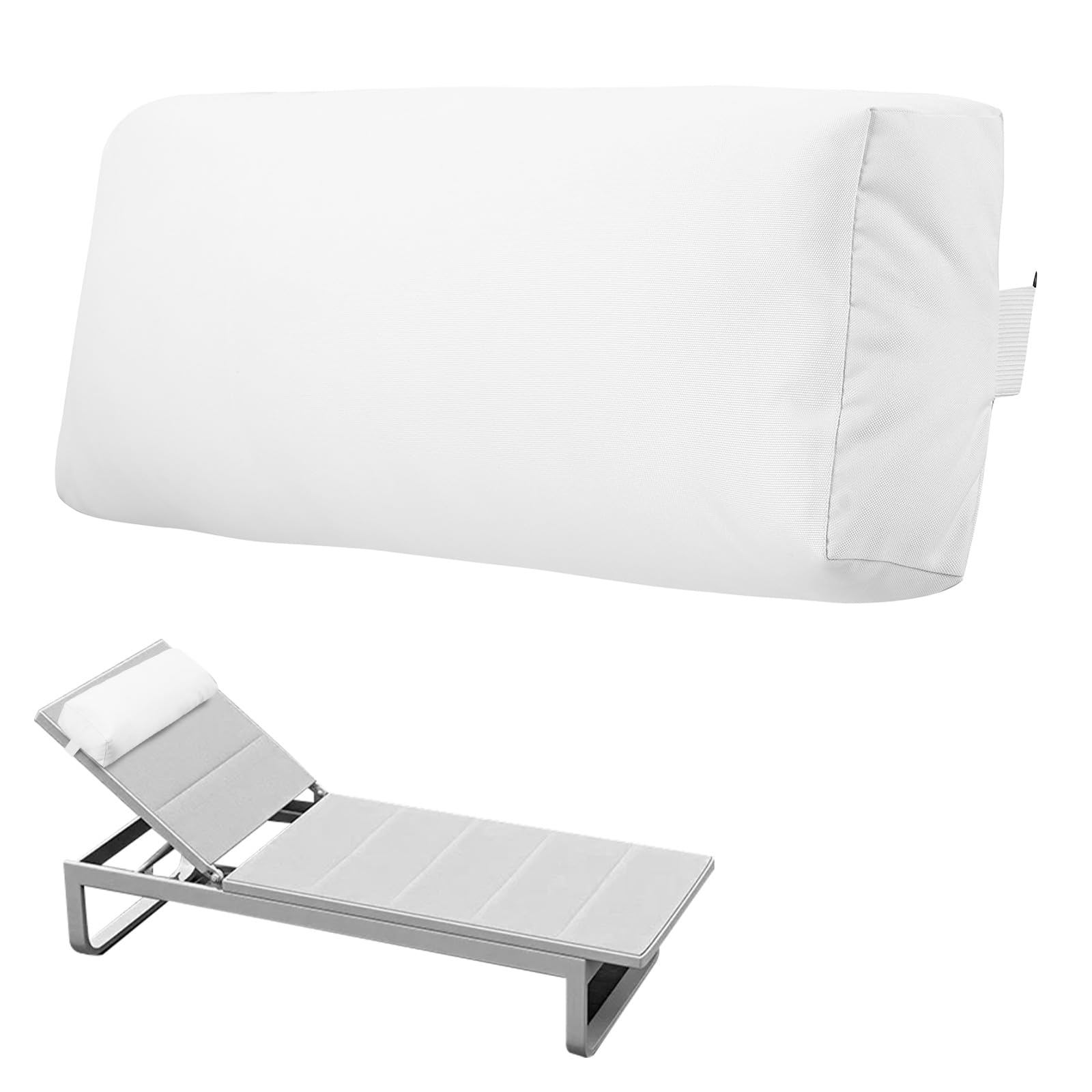 Rasugarlary Headrest Pillow for Pool Chaise Lounge, Pool Lounge Pillows Outdoor with Elastic Band for Recliner and Pool Patio Chairs, Head Neck Support Pillow (White, 22x8x4)