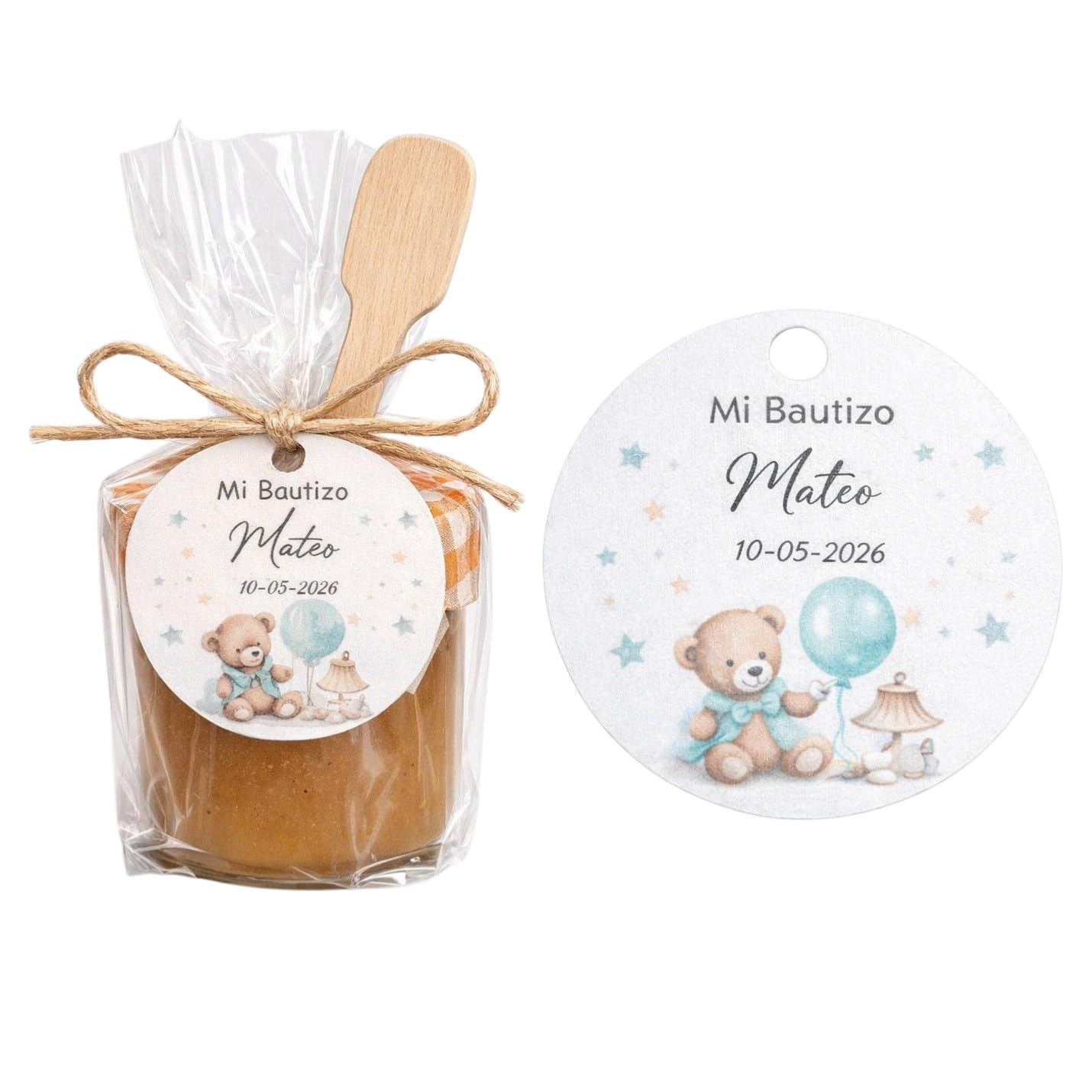 Mini Mermeladas Caseras Personalizadas - Pack 20 Unidades - Detalles para Bodas, Comuniones y Bautizos - 40g, Sabores Surtidos - Sin Gluten - con Cucharita - Producto de España