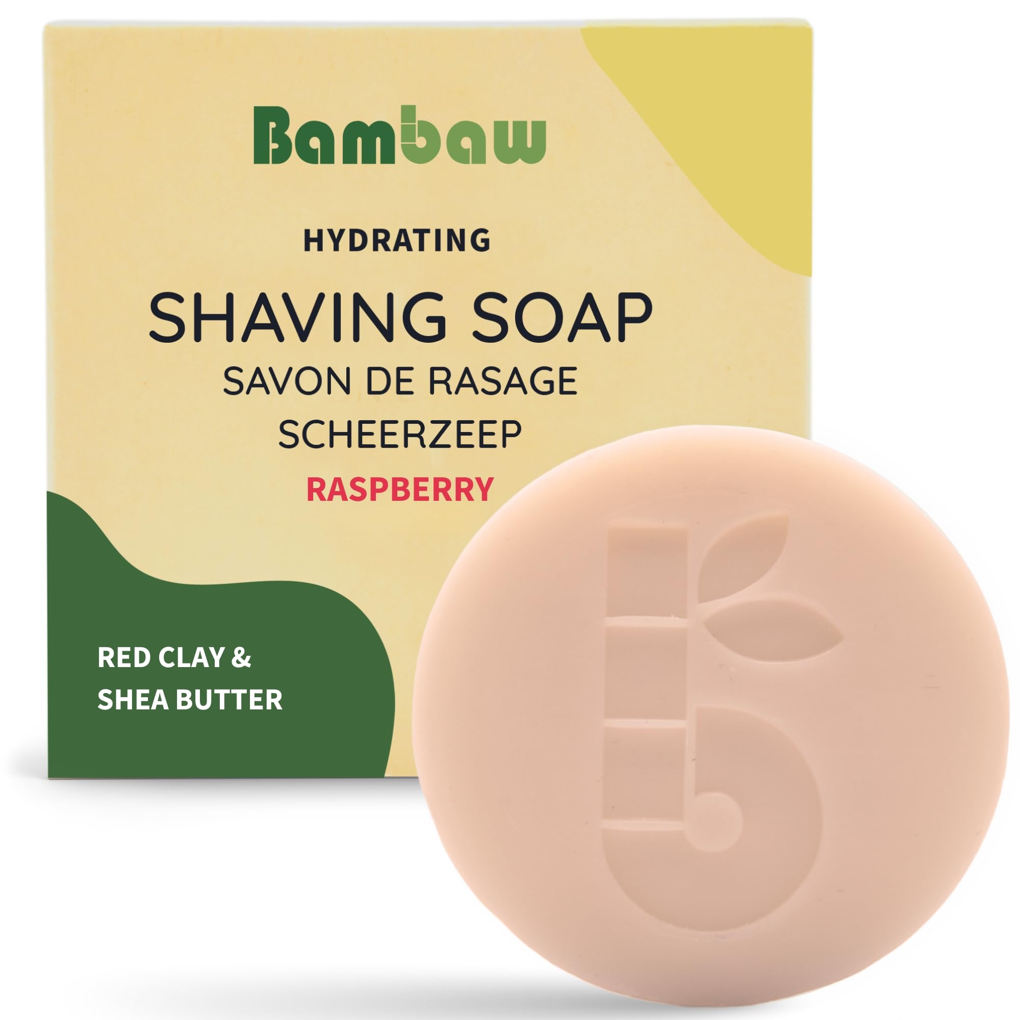 BambawWomen's Shaving Soap 80 g, Shea Butter & Red Clay Razor Soap, Women's Shaving Soap, Natural Soap without Palm Oil, Vegan Soap for All Skin Types, Raspberry Shaving Soaps 80 g