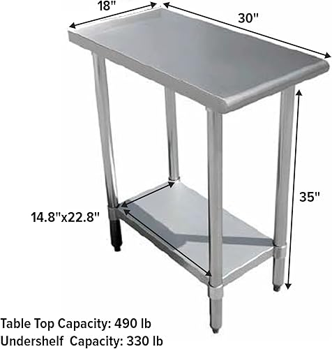 Miniatura 5 de Mesa de preparación de acero inoxidable resistente con certificación NSF para uso doméstico y comercial con estante galvanizado, patas y ruedas
