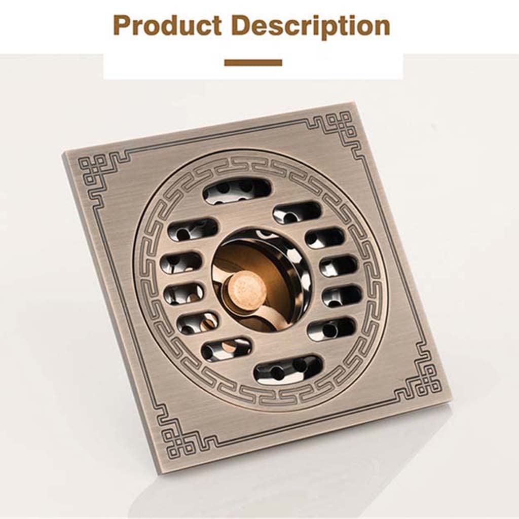 TJH Siphon de Sol déodorant Tout en cuivre 100 x 100 mm, vidange Rapide, Machine à Laver Anti-Insectes et Anti-refoulement, Siphon de Sol en Bronze Vert Antique